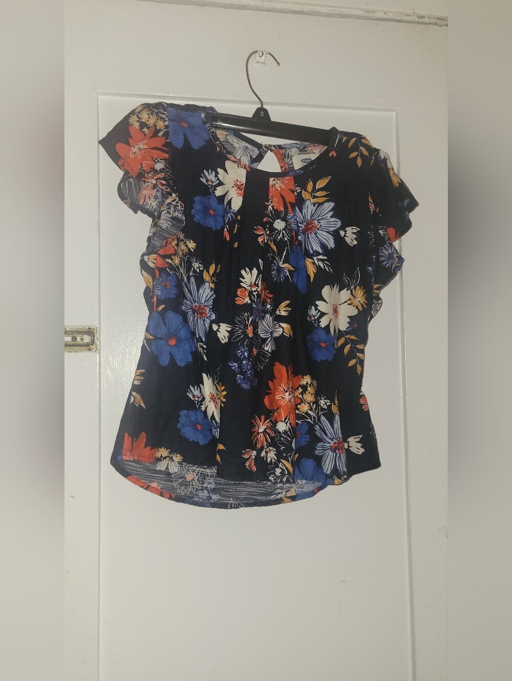 Old Navy Navy Floral Ruffle-Sleeve Blouse